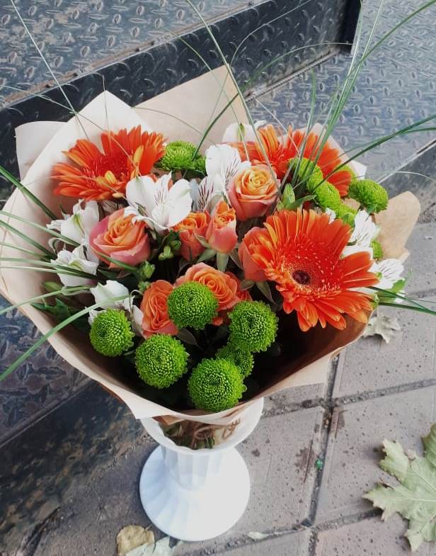Букет цветов из: Герберы, Хризантемы, Альстромерии и Розы в Ченцово