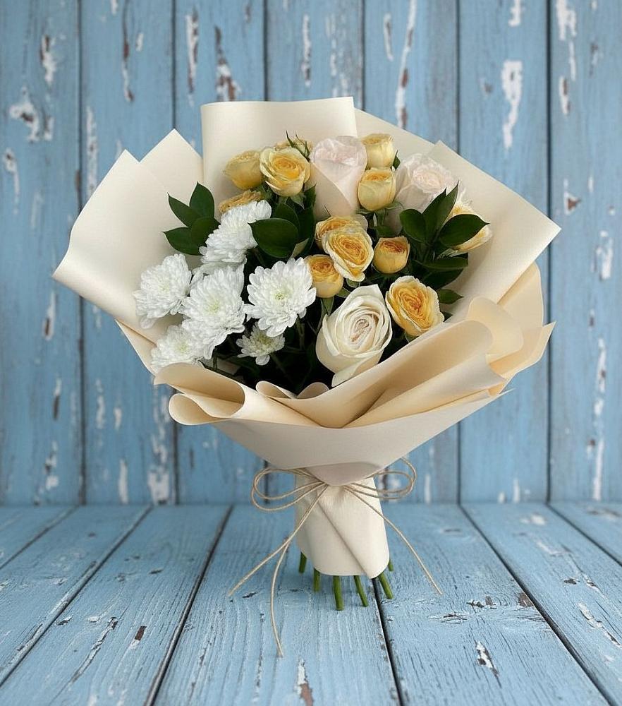 Букет цветов из: Розы и Хризантемы в Ченцово