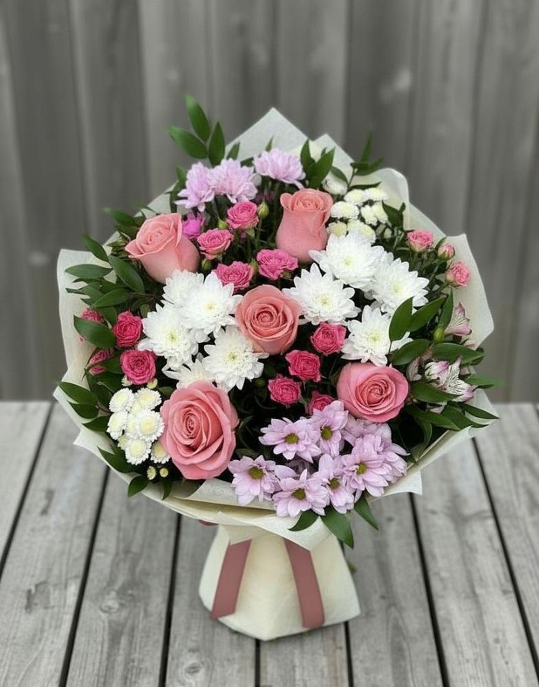 Букет цветов из: Альстромерии, Гвоздики, Розы и Хризантемы в Ченцово