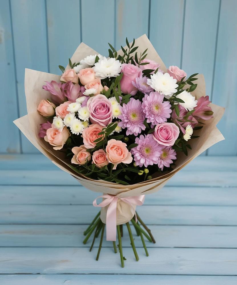 Букет цветов из: Хризантемы, Розы и Альстромерии в Ченцово