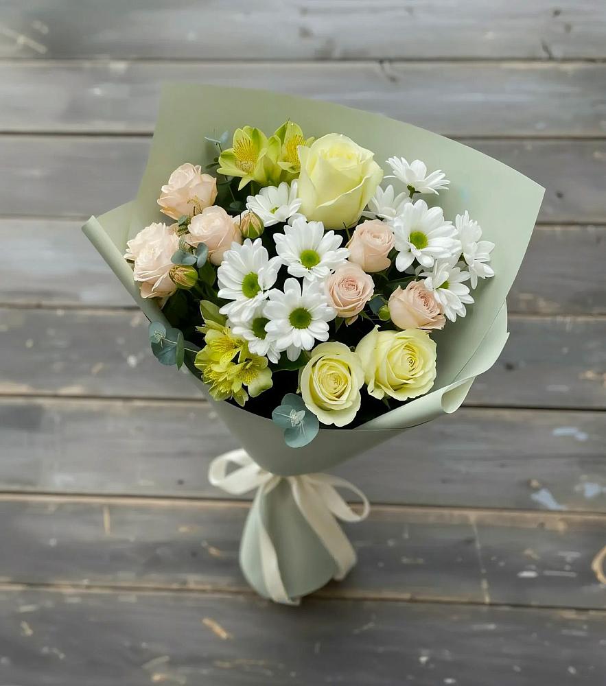 Букет цветов из: Альстромерии, Розы и Хризантемы в Ченцово