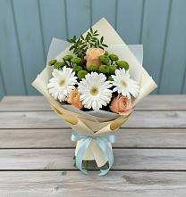 Букет цветов из:  Герберы, Розы и Хризантемы в Ченцово